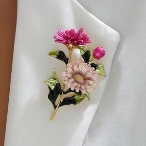 Floral Brooch with Pink and Gold Accents
